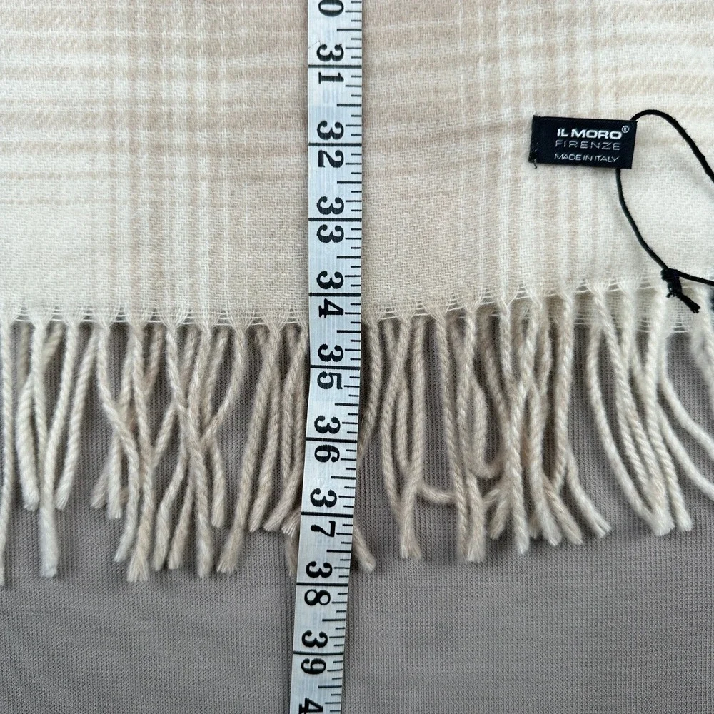 Il Moro Firenze Wool Cashmere Scarf Made in Italy Plaid Cream Beige RN 75343